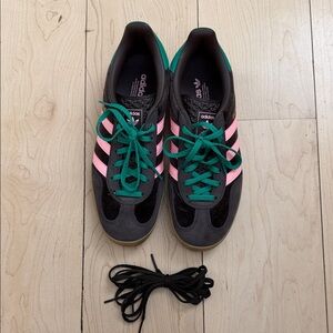 Adidas Brown velvet and suede Sneakers with Green Laces